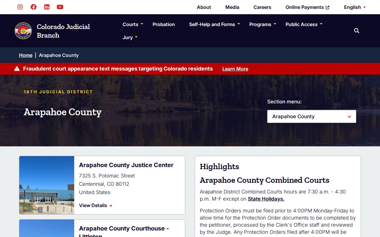 Colorado Judicial Branch locations for an Arapahoe County warrant check