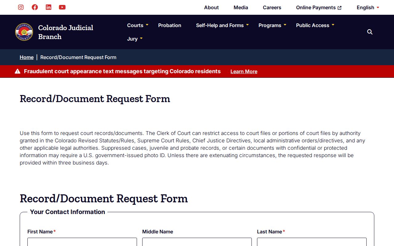 Arapahoe County warrant record request form