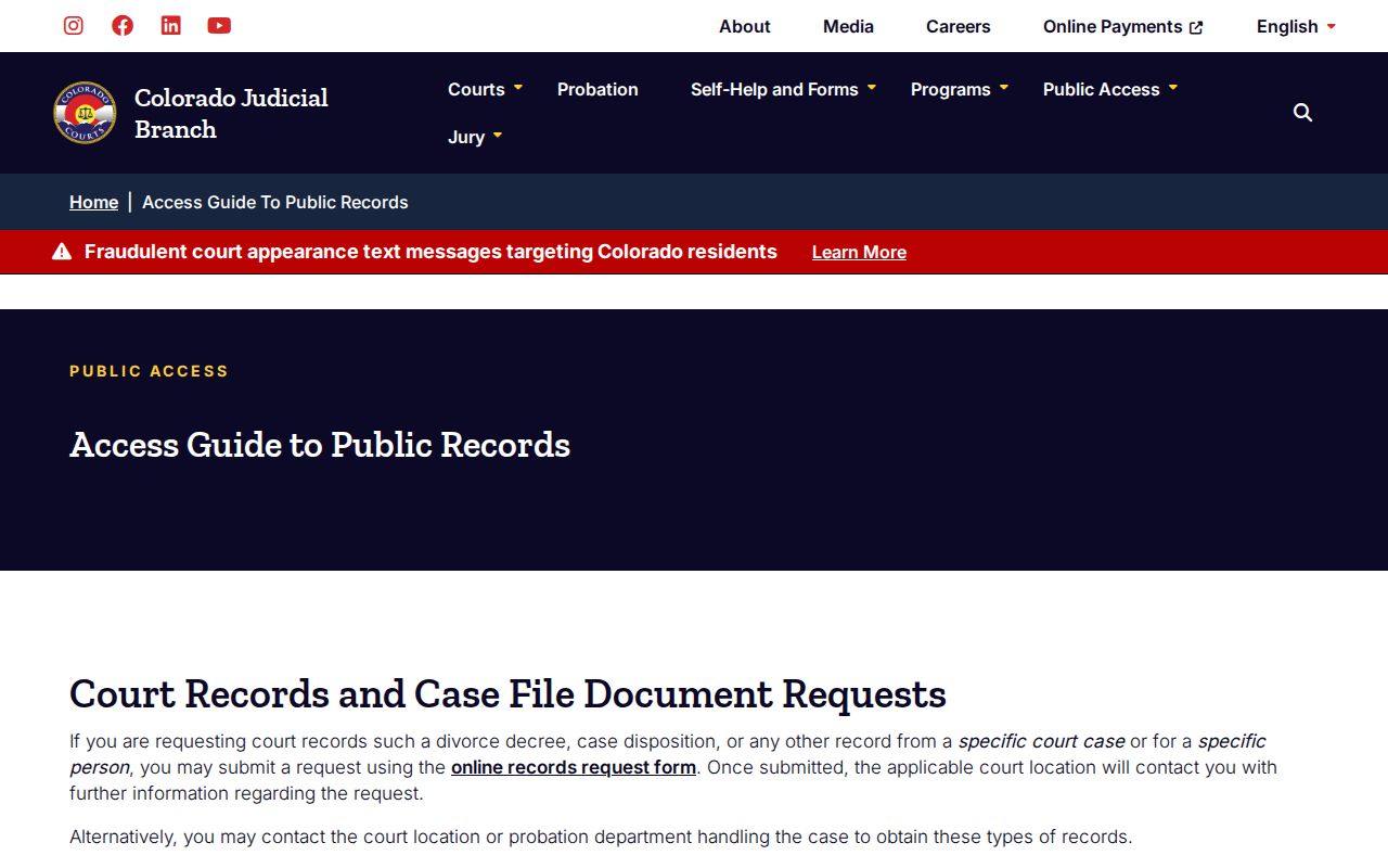 Colorado public court records access guide for Arapahoe County warrant records