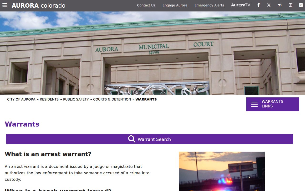 Official Aurora Municipal Court warrant and clearance information