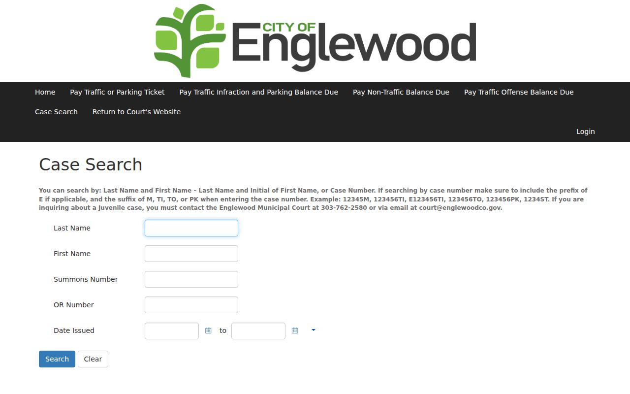 Blank Englewood warrant records case search with field operators